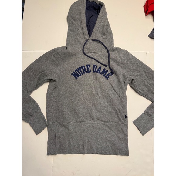 Under Armour Tops - Under Armour Notre Dame Hoodie Womens Large Gray ColdGear Sweatshirt Elbow Patch